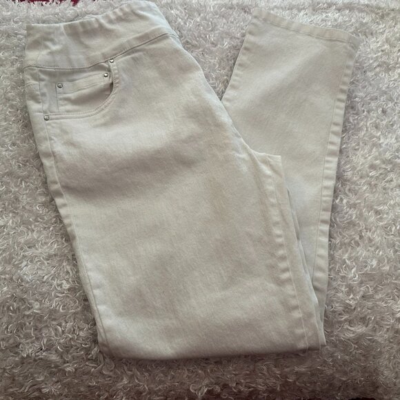 Blair Denimease Flat Waist Pull-On White Jeans Size 12MS - Picture 1 of 8